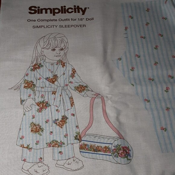 VTG Cotton Sewing Panel 18" Doll Complete Outfit Simplicity Sleepover 1998 - Picture 3 of 7